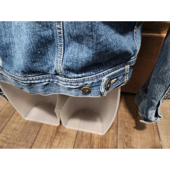 Mudd Denim Jacket Women's Medium Blue Medium Wash 100% Cotton Adjustable Waist - Picture 4 of 6